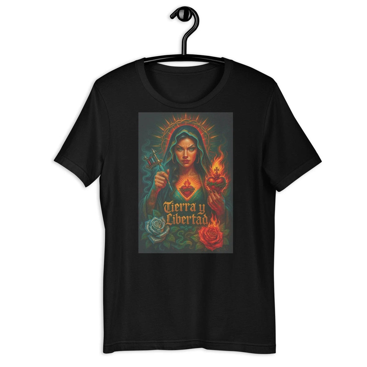 Tierra y Libertad Chicana Tattoo Virgin Mary Gothic Unisex , , , Long Sleeve Tee