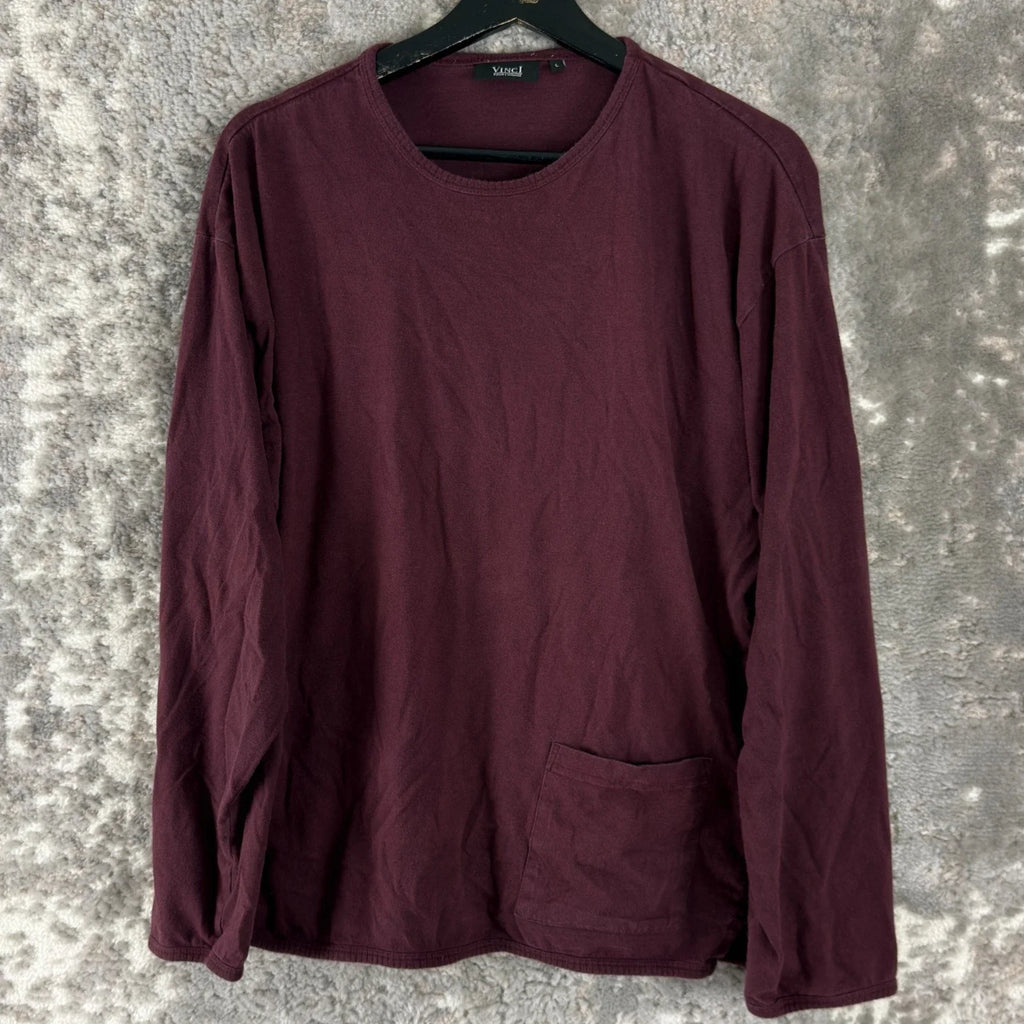 Vinci Pour L'Homme Size L Minimalist Pocket Casual T Shirt Burgundy Long Sleeve Unisex , , , Long Sleeve Tee