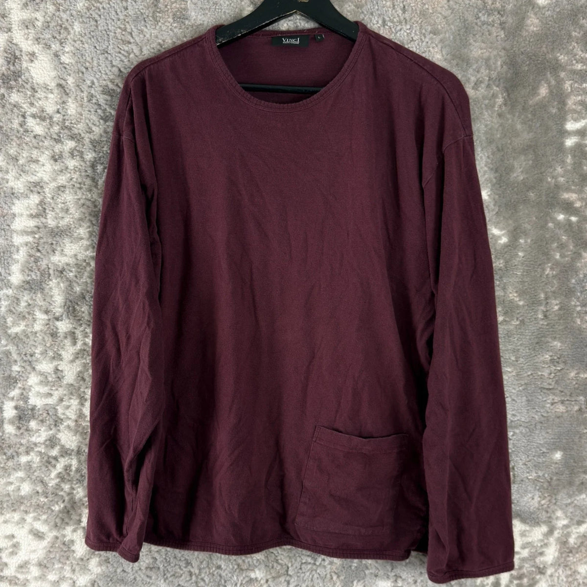 Vinci Pour L'Homme Size L Minimalist Pocket Casual T Shirt Burgundy Long Sleeve Unisex , , , Long Sleeve Tee