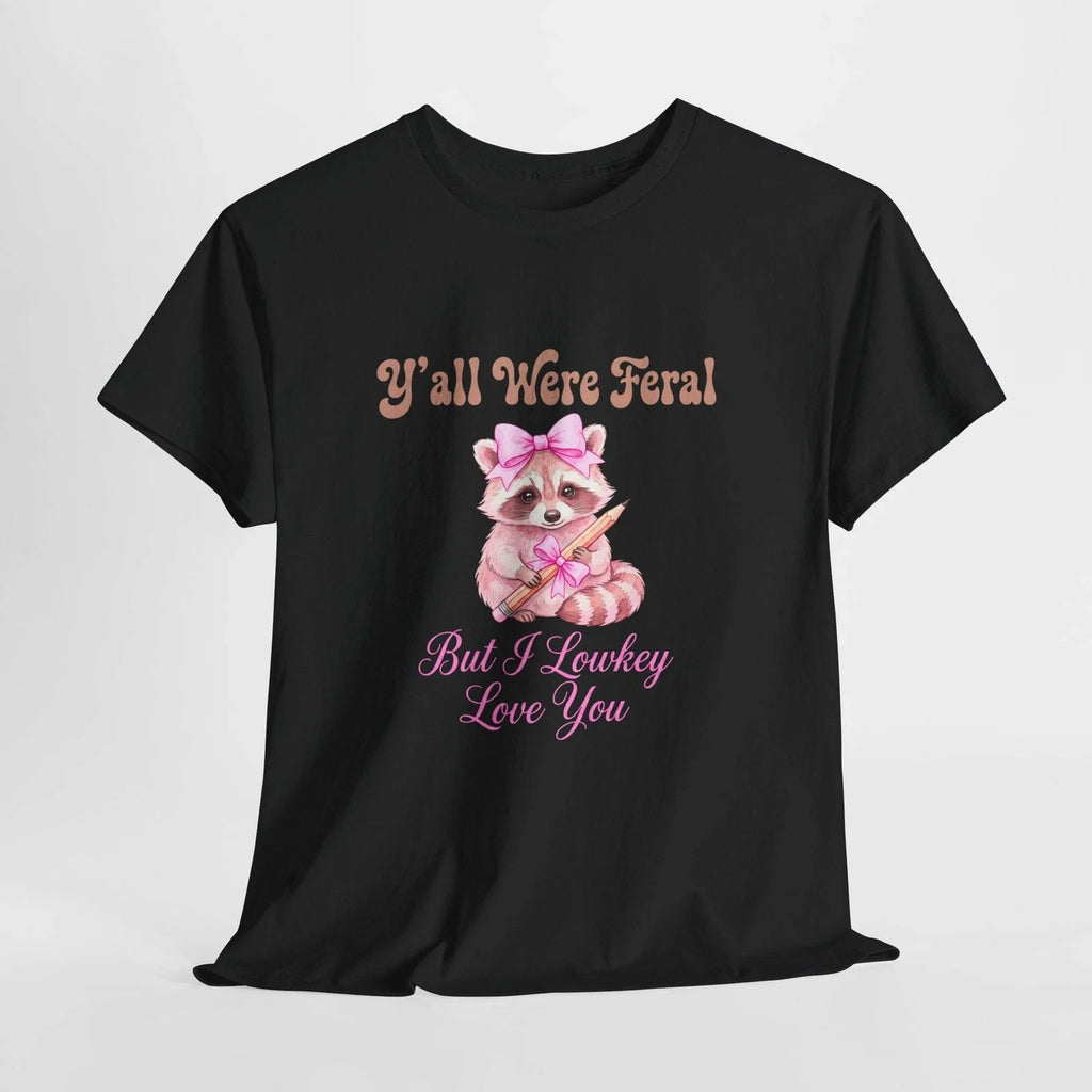 Y'all Were Feral But I Lowkey Love You Cute Coquette Raccoon, Premium Soft Tee Unisex , , , Long Sleeve Tee