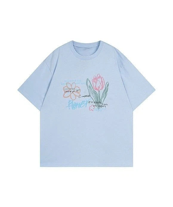 Cute Flower Pastel Aesthetic Minimal Graphic T shirt Unisex , , , Long Sleeve Tee