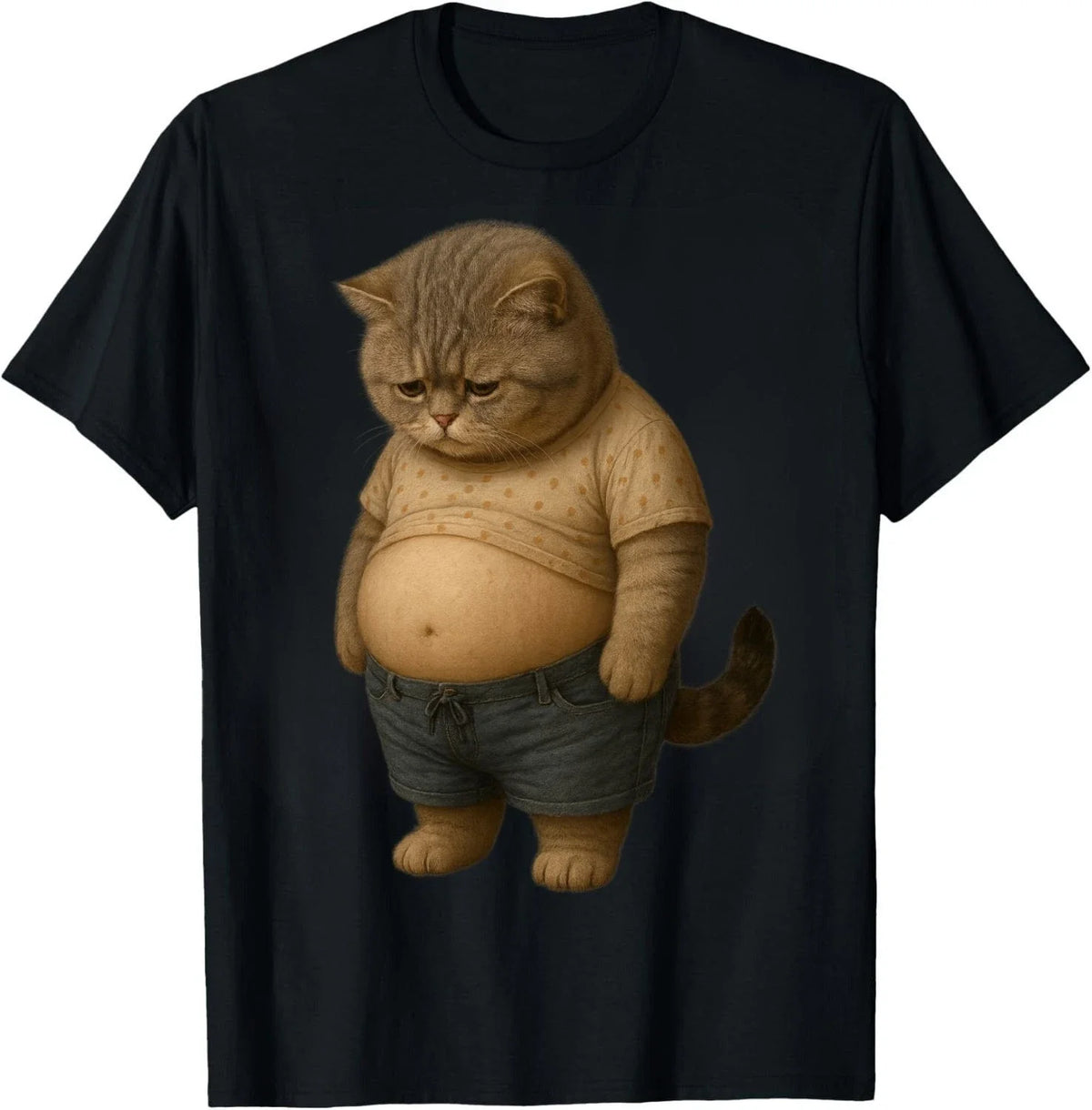 Funny Chubby Cat Meme Cute Sad Cat Gift Unisex Graphic Unisex , , , Long Sleeve Tee