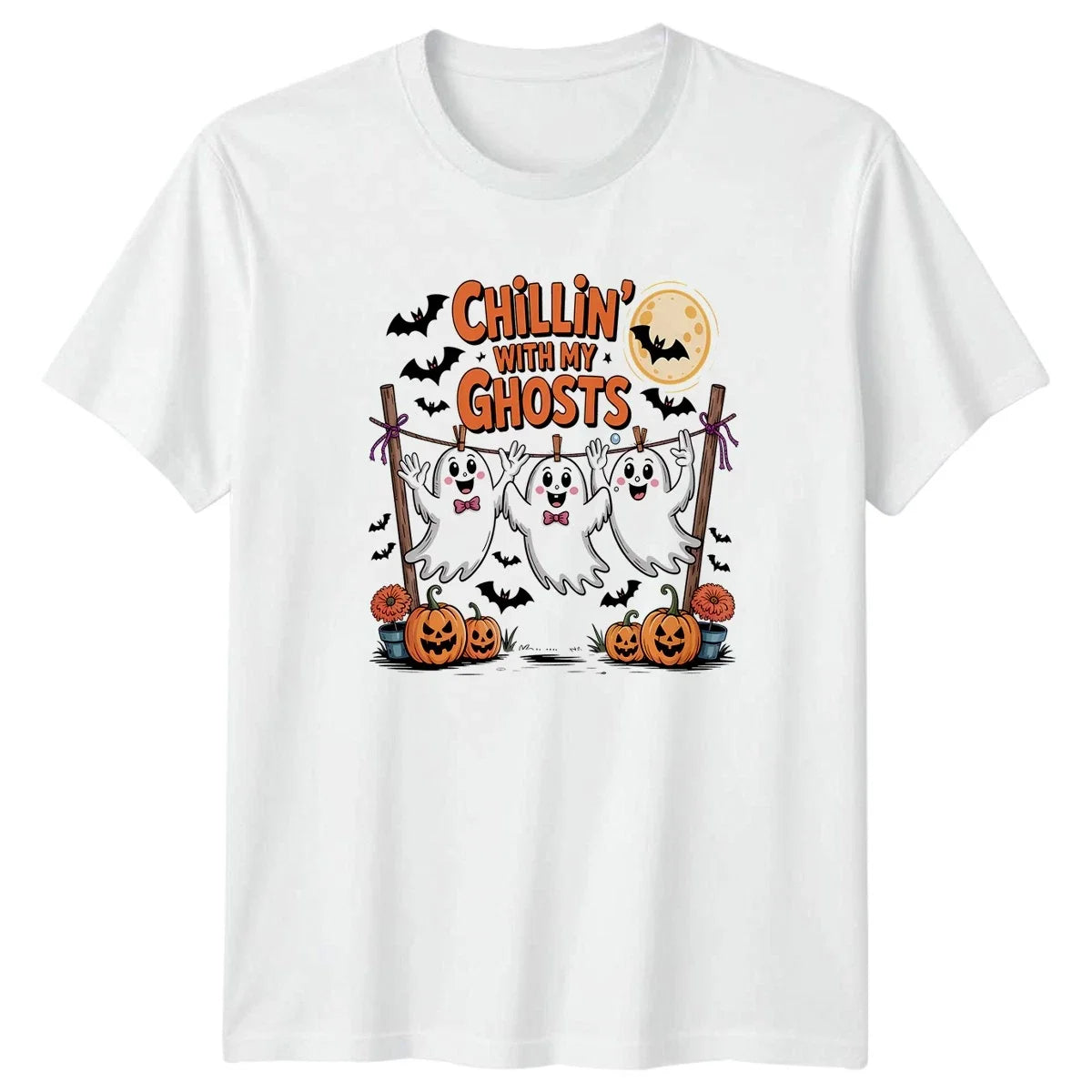 Chillin With My Ghosts Cute Ghost Halloween Halloween Gift Unisex , , , Long Sleeve Tee