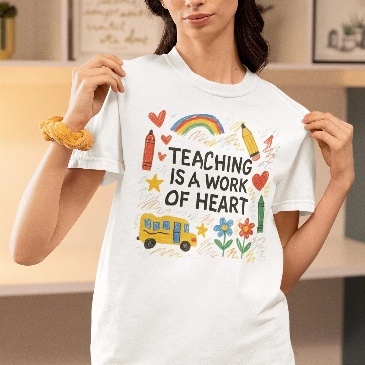 Teaching is a Work of Heart • Colorful Doodle Teacher Shirt • Back to Unisex , , , Long Sleeve Tee
