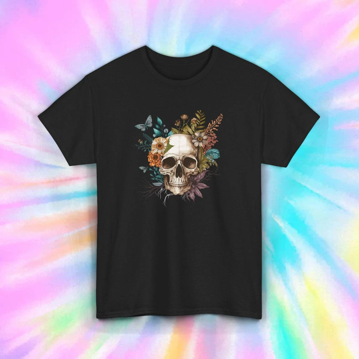 Skull Flowers Butterfly Gothic Aesthetic Boho Graphic Tee Shirt S-5XL Unisex , , , Long Sleeve Tee