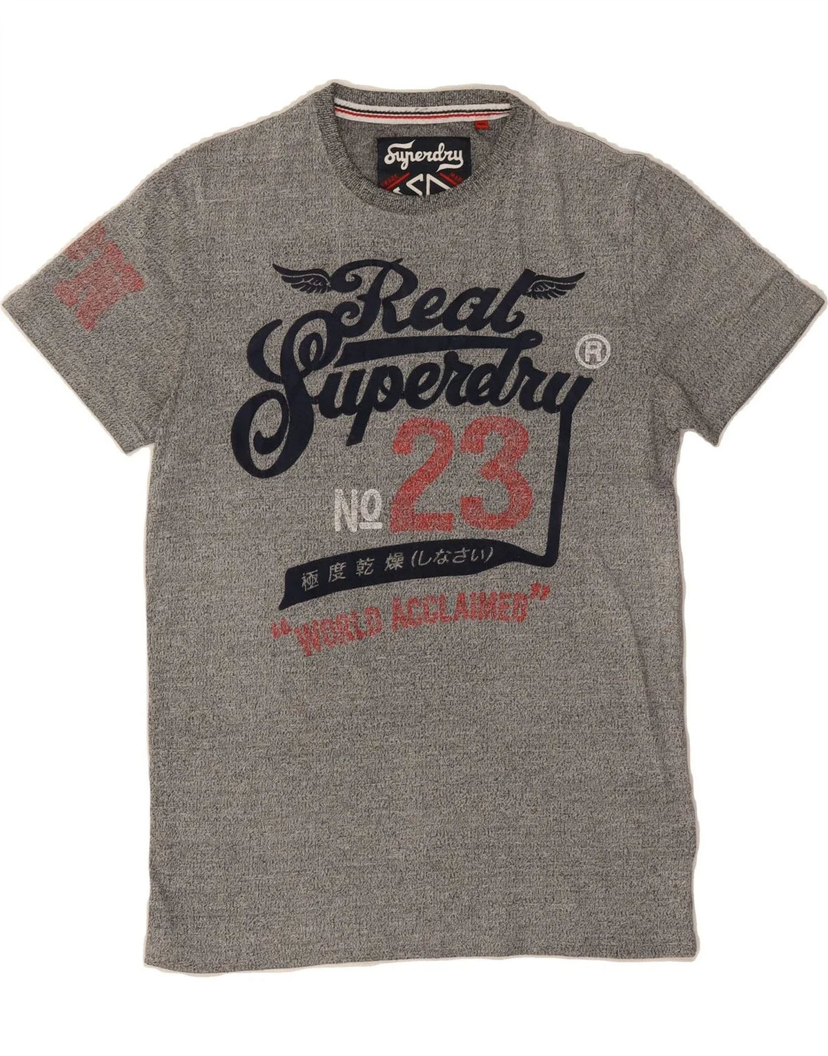 SUPERDRY Mens NYC Graphic Top Small Grey Flecked Cotton CH25 Unisex , , , Long Sleeve Tee