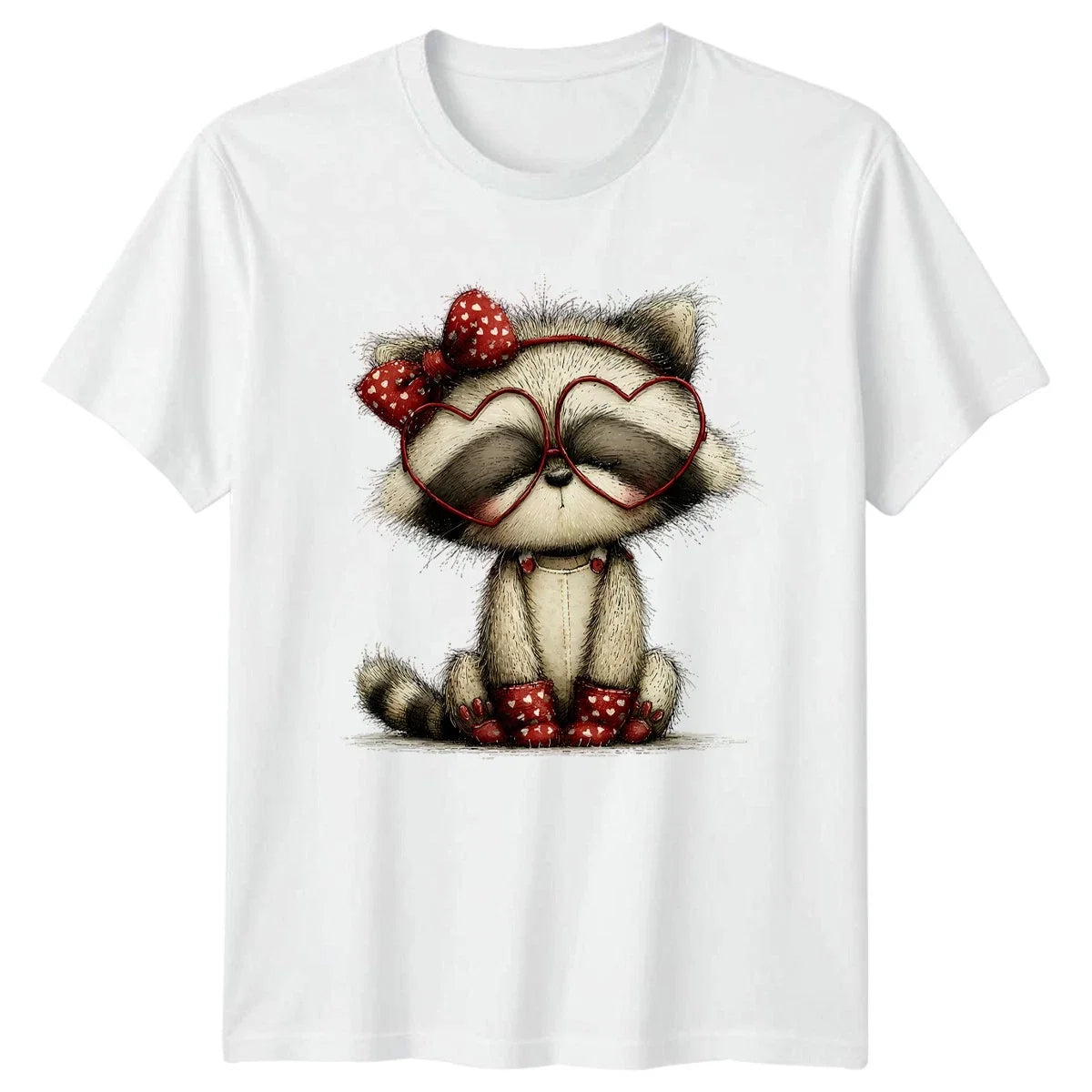 Raccoon Love Hearts Womens Mens Tee Graphic Unisex Top Unisex , , , Long Sleeve Tee