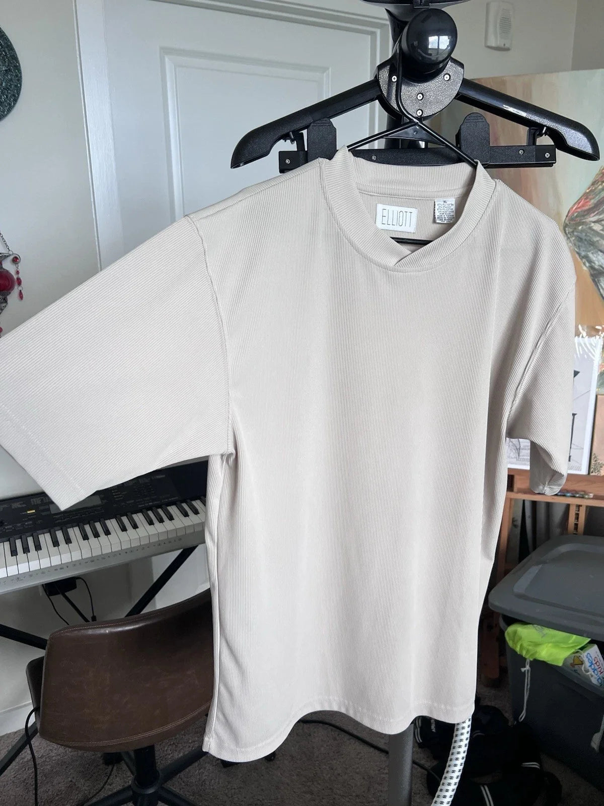Elliott Ribbed XL Tan Beige Textured Short Sleeve Minimalist Stretchy Unisex , , , Long Sleeve Tee