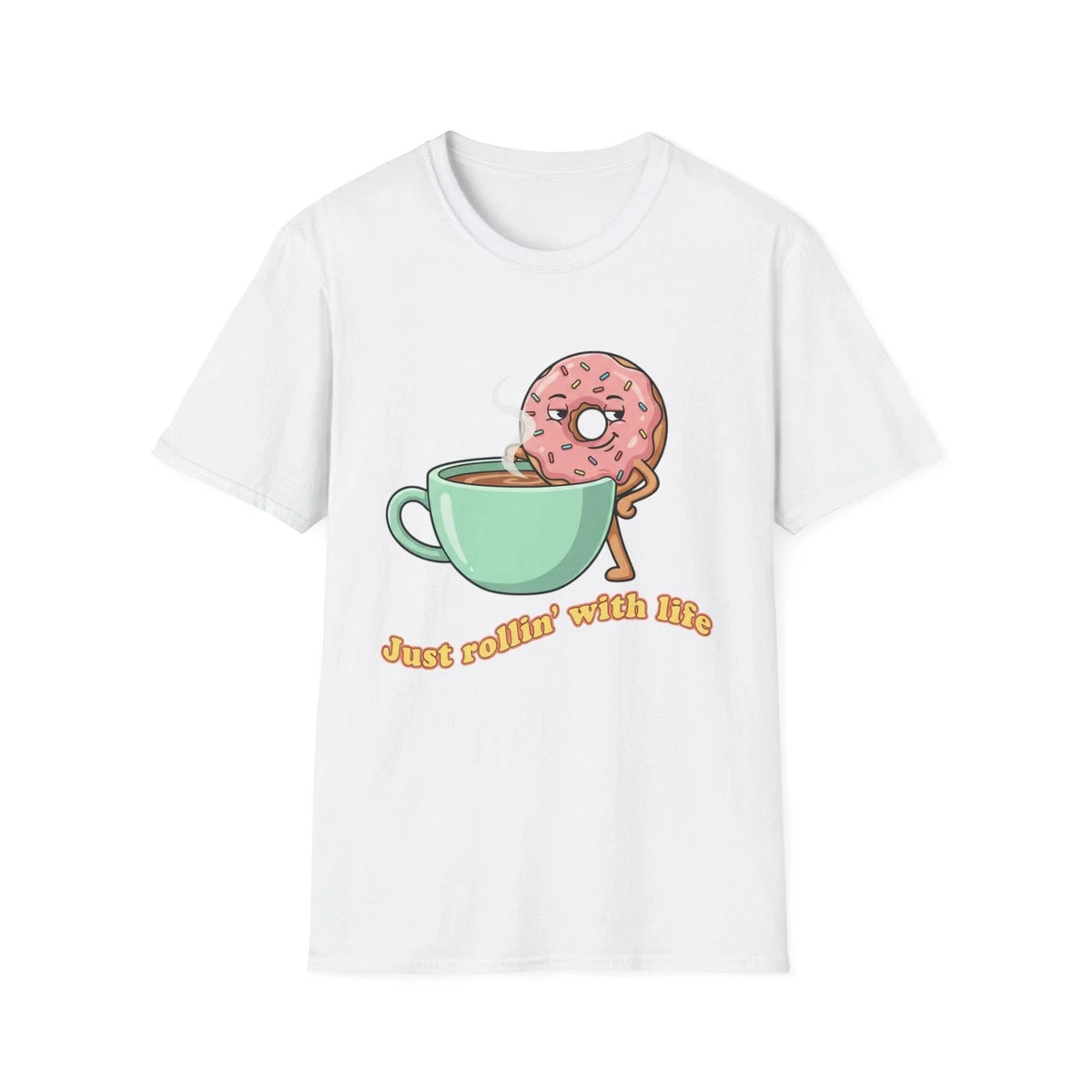 Donut Dipping in Coffee | Cute Pastry Illustration, 'Just rollin' [...] Unisex , , , Long Sleeve Tee