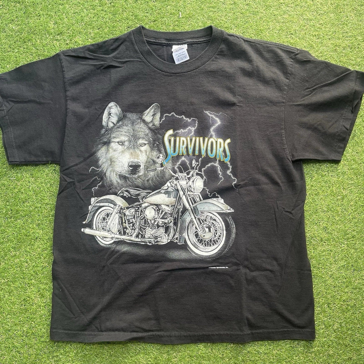 Vintage Thunder Sportswear Mens XL Black Survivors Wolf Motorcycle Y2K Unisex , , , Long Sleeve Tee