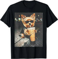 Funny Yorkie Drinking Iced Coffee Cute Dog Meme Humor Unisex , , , Long Sleeve Tee