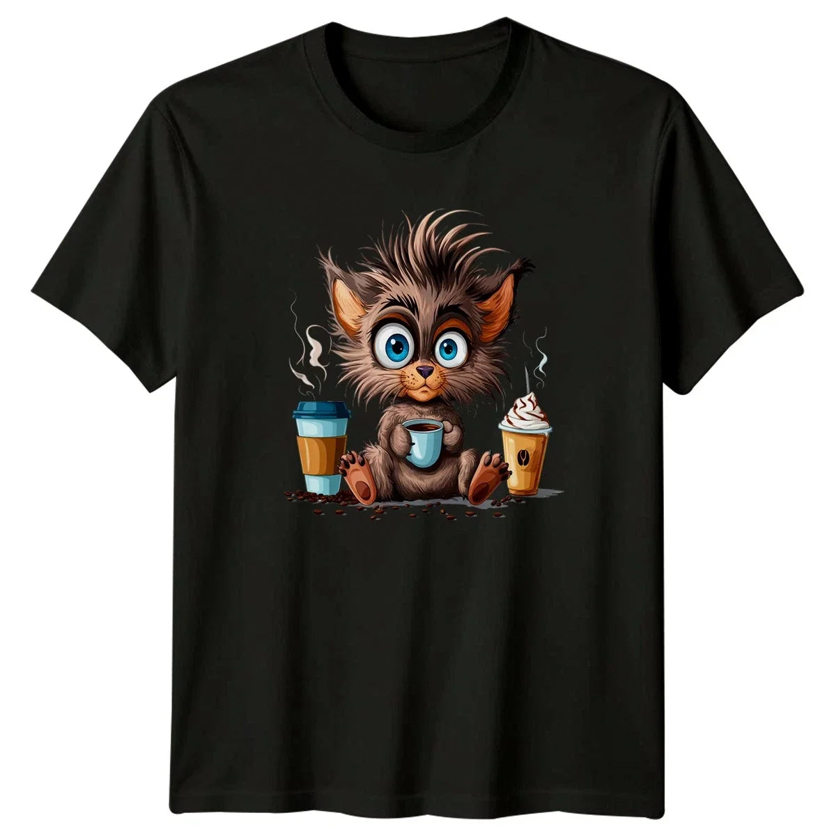 Kitten Drinking Coffee Cat Lover Coffee Lover Animal Birthday Gift Unisex , , , Long Sleeve Tee