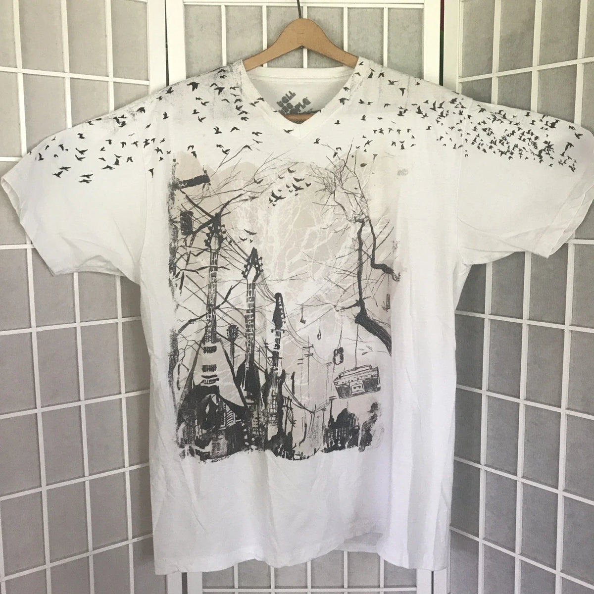 Tell The People XL Guitar Telephone Poles Birds Artistic Design to Wear Unisex , , , Long Sleeve Tee
