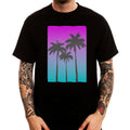 Miami Retro Beach Palms Vaporwave Aesthetics Black Cotton Men's Top Tee Unisex , , , Long Sleeve Tee