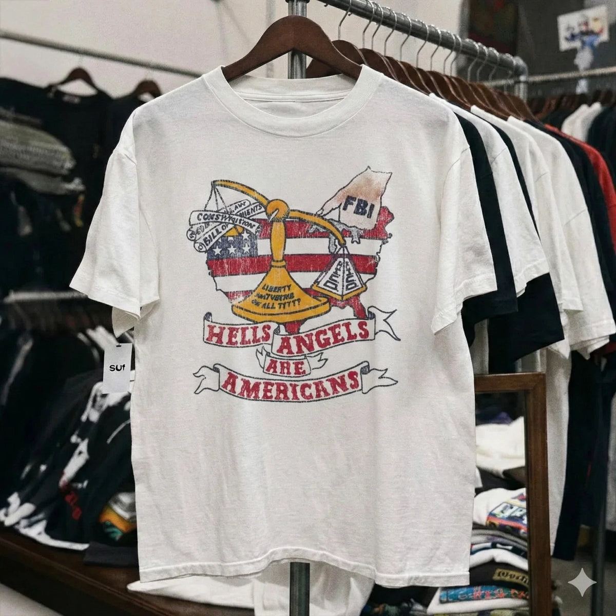 Hells Angels Are Americans USA Graphic White - S478 Unisex , , , Long Sleeve Tee