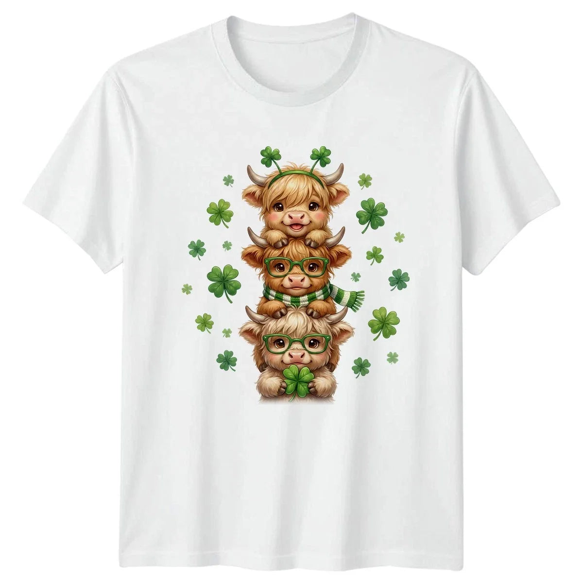 Three Highland Cow St Patricks Day Cute Cattle Irish Holiday Unisex , , , Long Sleeve Tee
