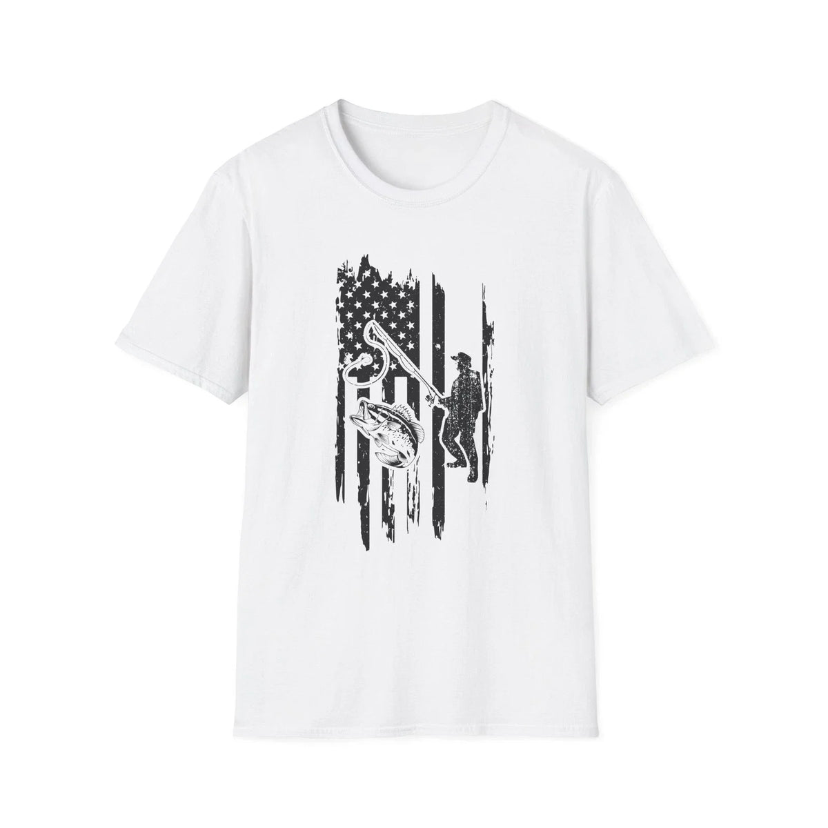American Flag Fishing | Grunge Rescue Silhouette Unisex , , , Long Sleeve Tee