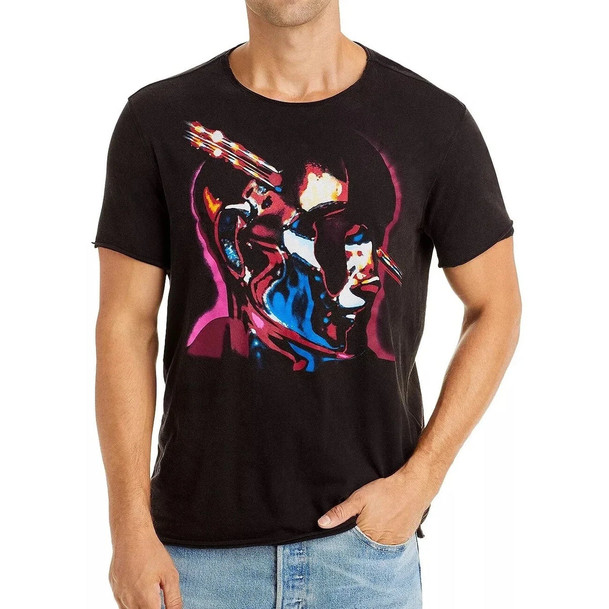 John Varvatos Men's Judas Priest Stained Class Graphic Raw Edges Black Unisex , , , Long Sleeve Tee