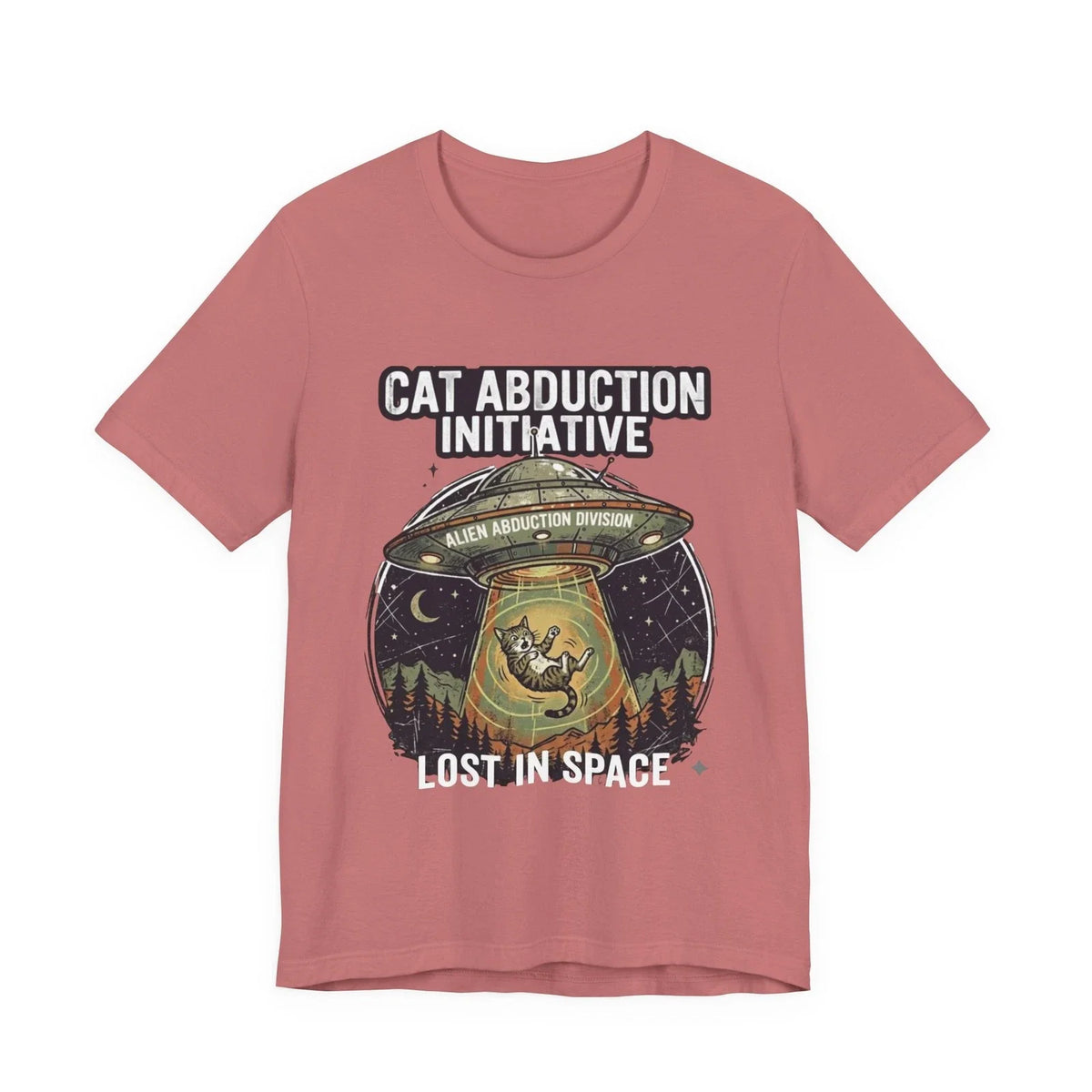 Cat Abduction Initiative Lost in Space Tee | Alien UFO Cat Illustration Unisex , , , Long Sleeve Tee