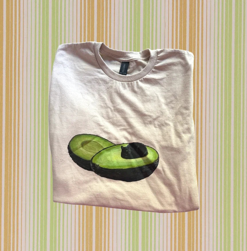 Avocado cat cute funny graphic tee vintage retro inspired New, Gildan size M Unisex , , , Long Sleeve Tee