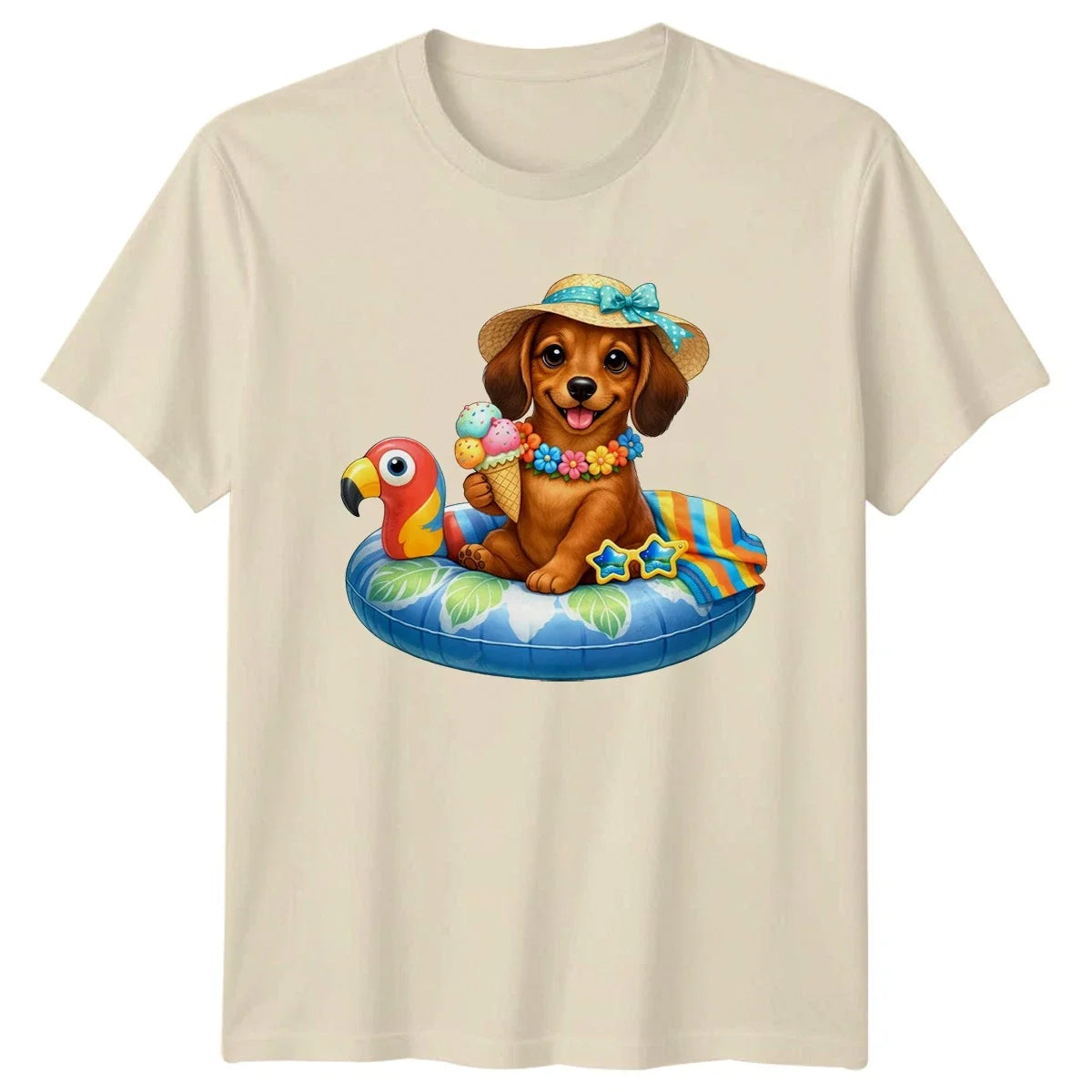 Cute Summer Puppy Pool Ring Dachshund Dog Birthday Gift For Him And Her Unisex , , , Long Sleeve Tee