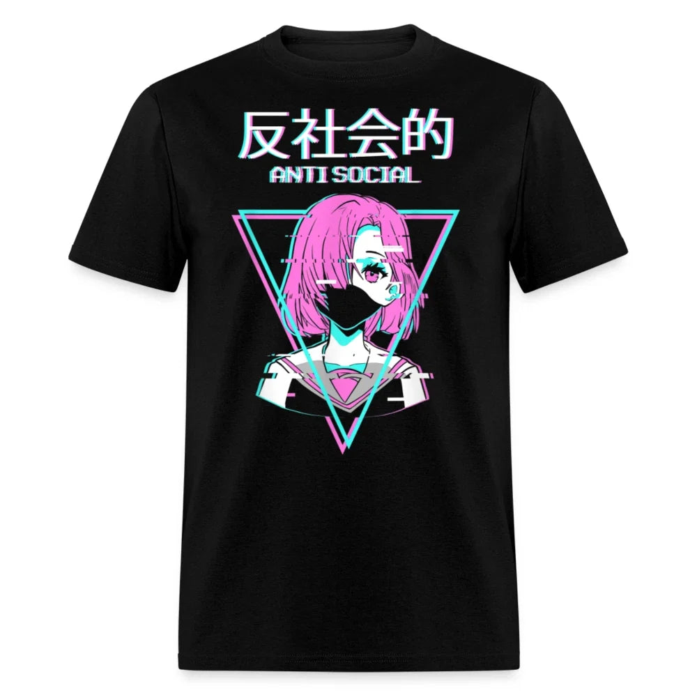 Antisocial Vaporwave Anime Girl Japanese Aesthetic Unisex , , , Long Sleeve Tee