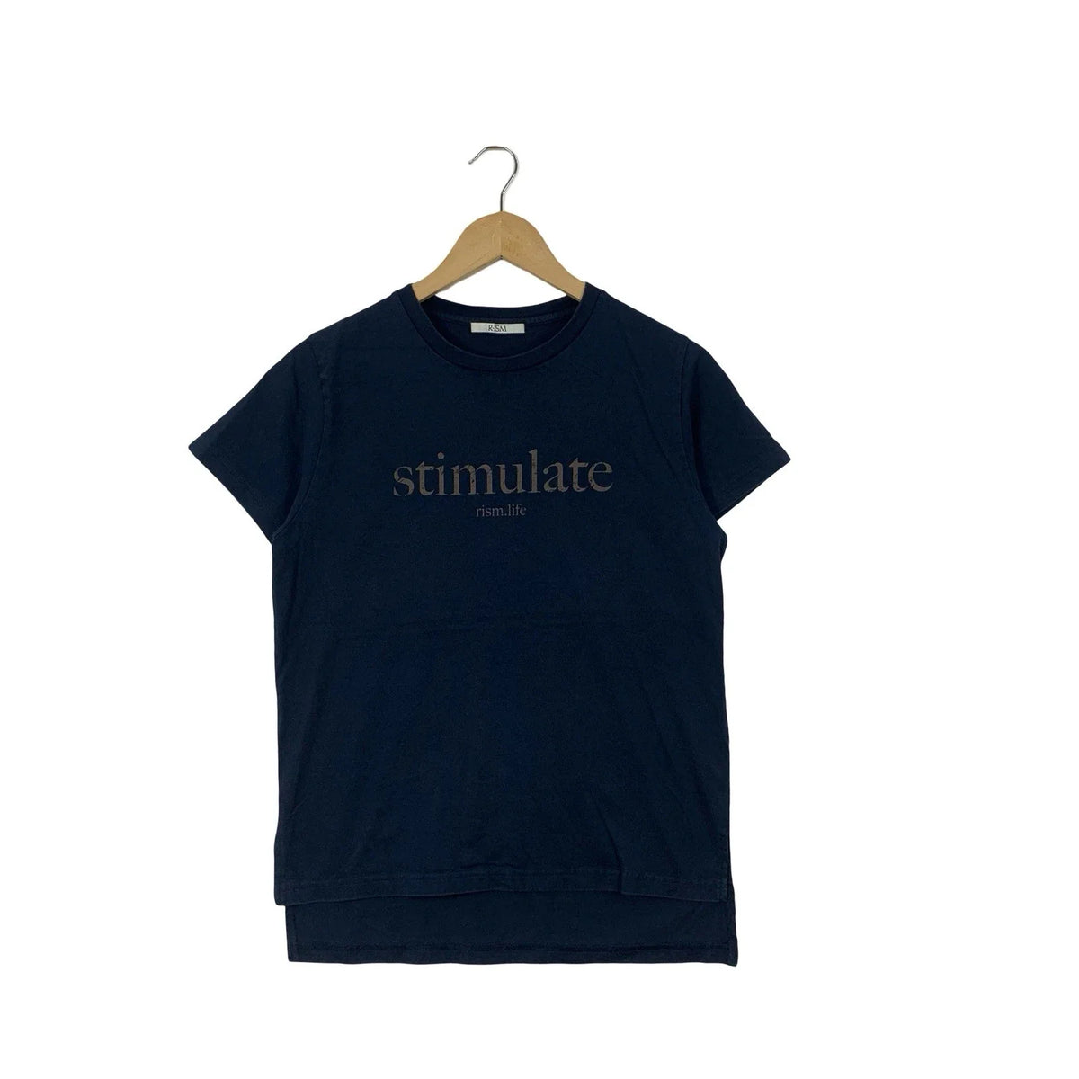 R ISM Stimulate Minimalist Text Based Graphic faded Gold Tee Shirt Top Unisex , , , Long Sleeve Tee