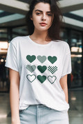 Green Heart Pattern Retro Checkered Graphic Tee Aesthetic Love Design Unisex , , , Long Sleeve Tee