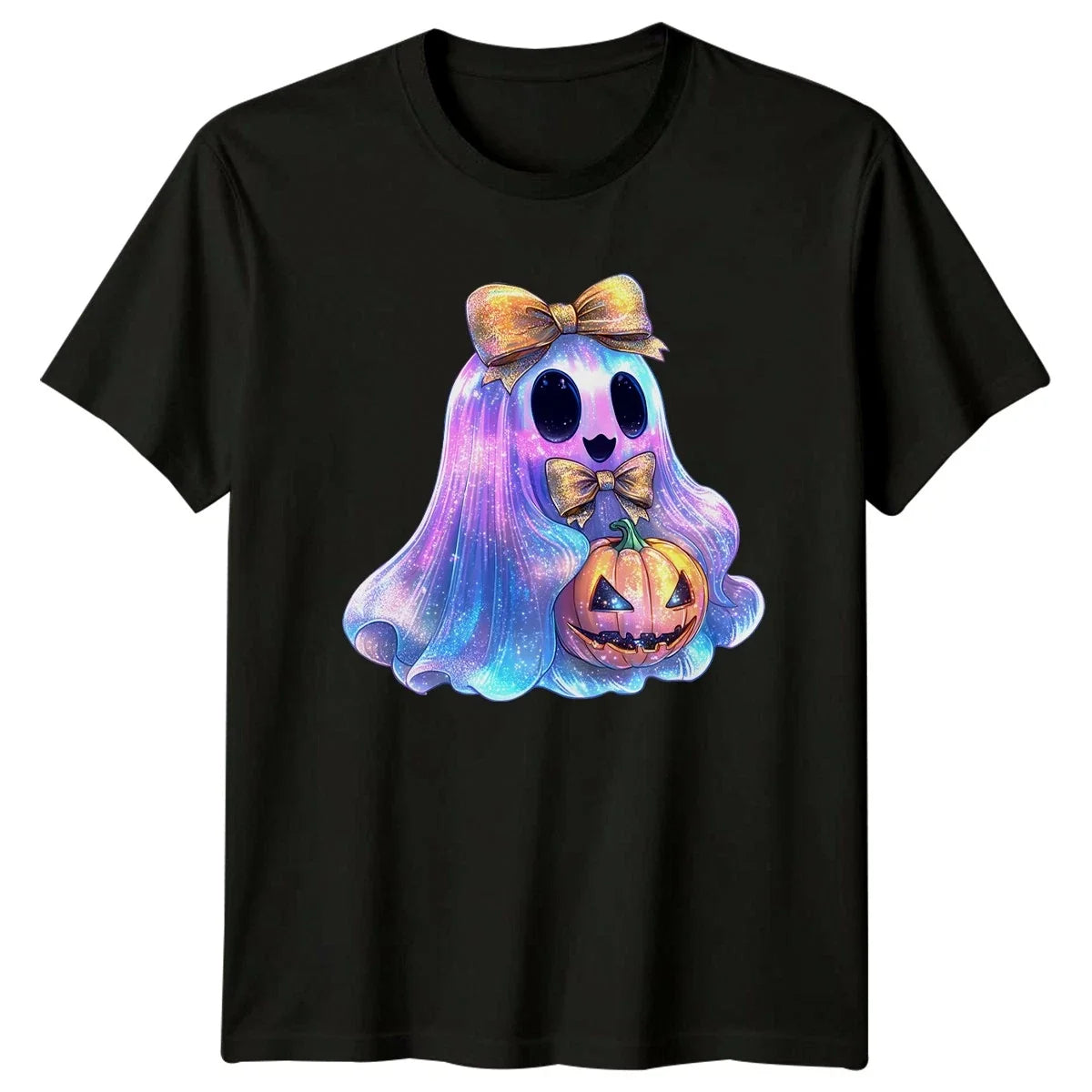 Cute Sparkle Ghost Halloween Pumpkin Mens Womens Graphic Tee Unisex , , , Long Sleeve Tee
