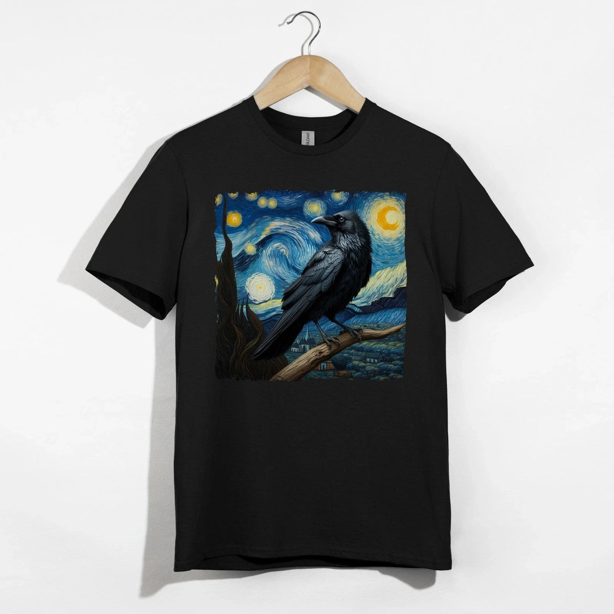 Starry Night Raven Shirt, Gothic Art Crow Tee, Dark Aesthetic Bird Unisex , , , Long Sleeve Tee