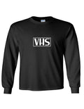 VHS Logo VCR Video Tape Retro White Logo Cool 80's Black Long Sleeve Unisex , , , Long Sleeve Tee