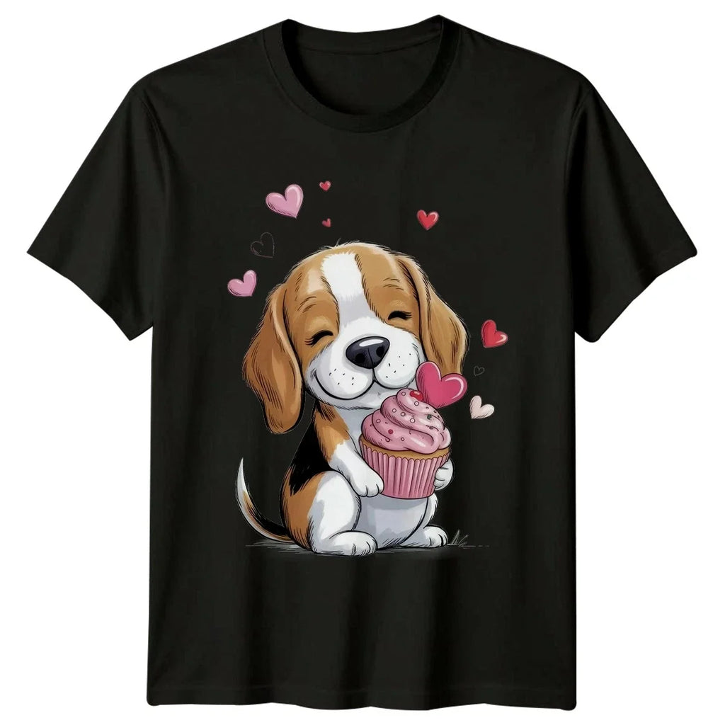 Beagle Puppy Cupcake Hearts Men�s Women�s Tee Graphic Unisex Top Unisex , , , Long Sleeve Tee