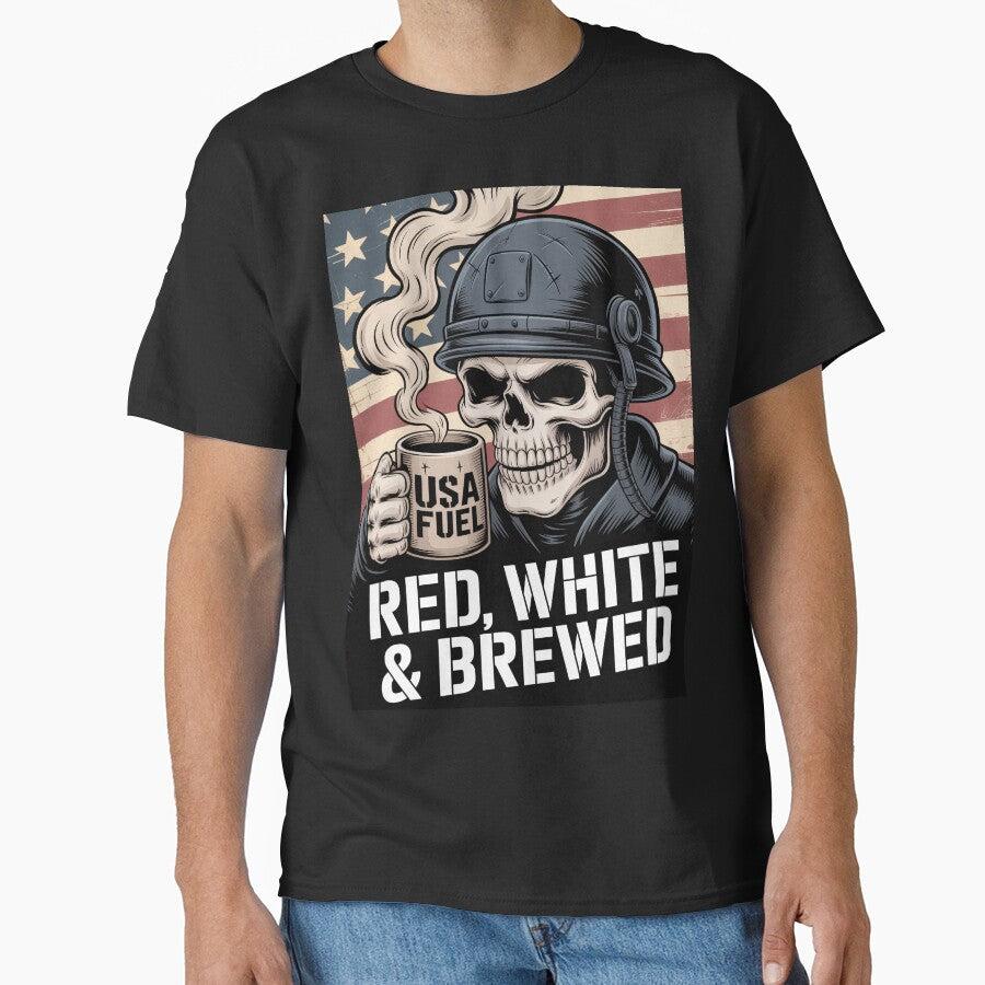 Patriotic Tactical Skull Coffee Cartoon by OldGloryForge