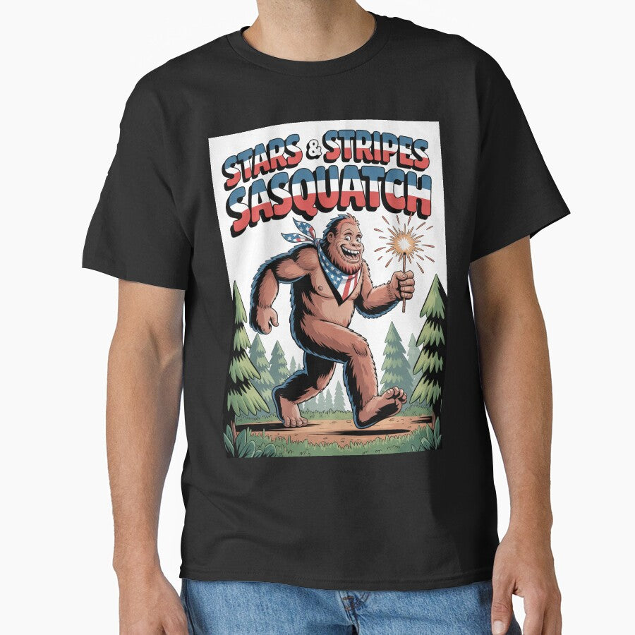 USA Bigfoot Illustration – Retro Patriotic Sasquatch Adventure by OldGloryForge