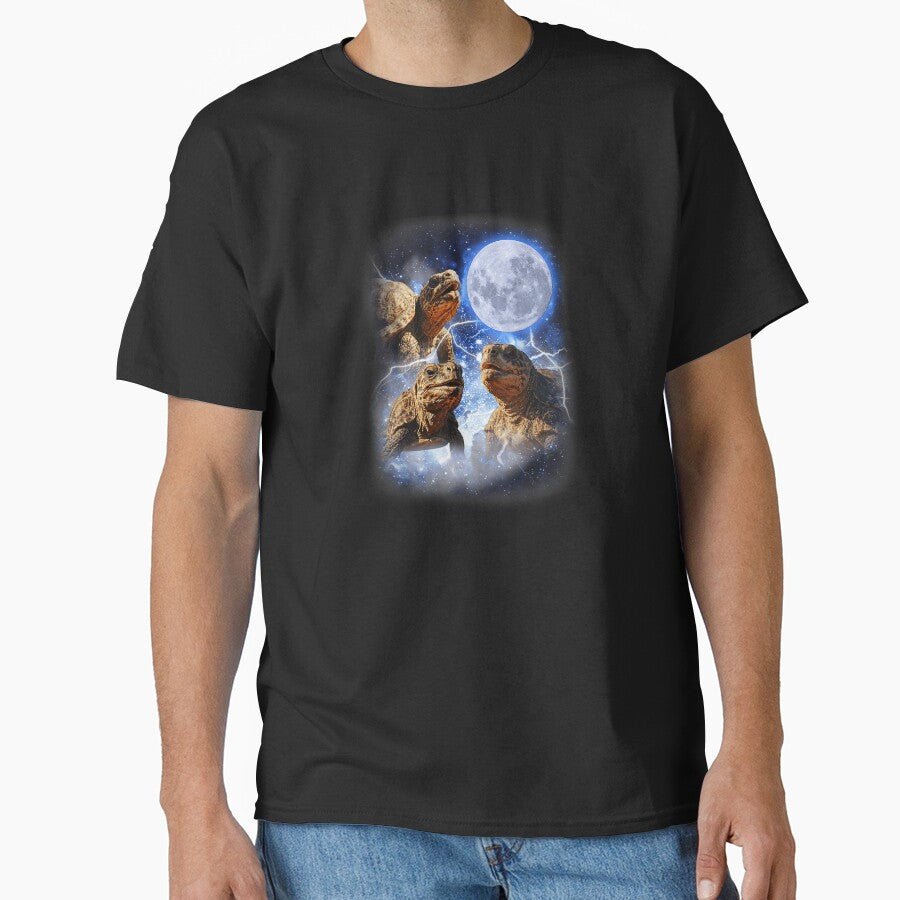 Three Tortoises Moon Howl Wildlife Mountain Turtle Meme T-Shirt by Voila-creative