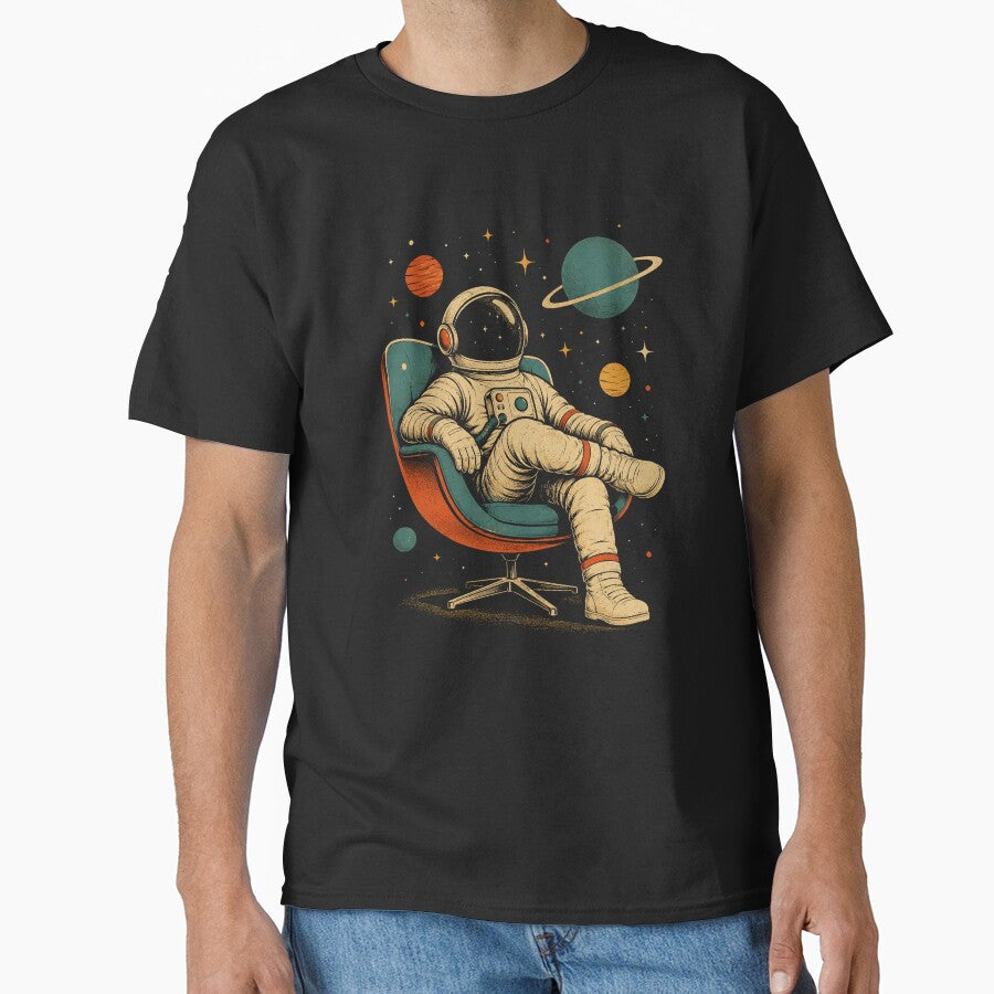 Retro Astronaut Relaxing In Space Vintage Cosmic Chair by Moizento
