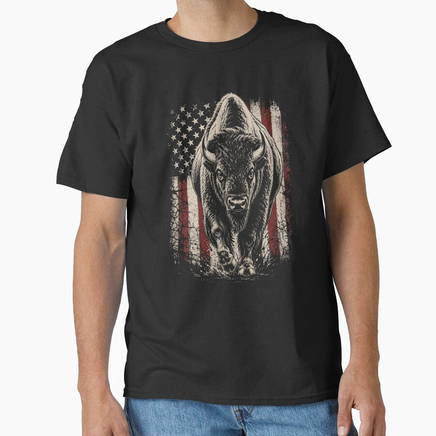 Vintage American Bison Patriotic Wildlife Retro Distressed by Moizento