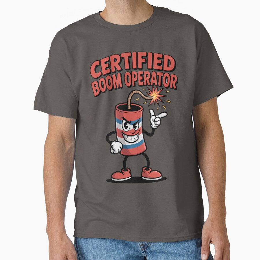 Certified Boom Operator – Patriotic Firecracker Cartoon by OldGloryForge