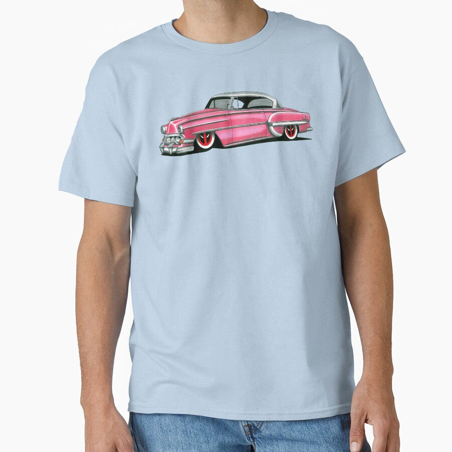 Exclusive drawing american restomod pink Chevy Bel Air V8 Coupe by Cars23