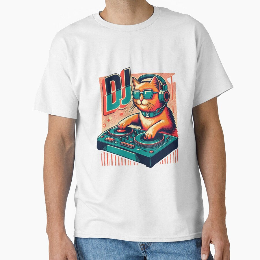 Cute DJ Cat with Headphones and Mixer - 80s Aesthetic by M22--