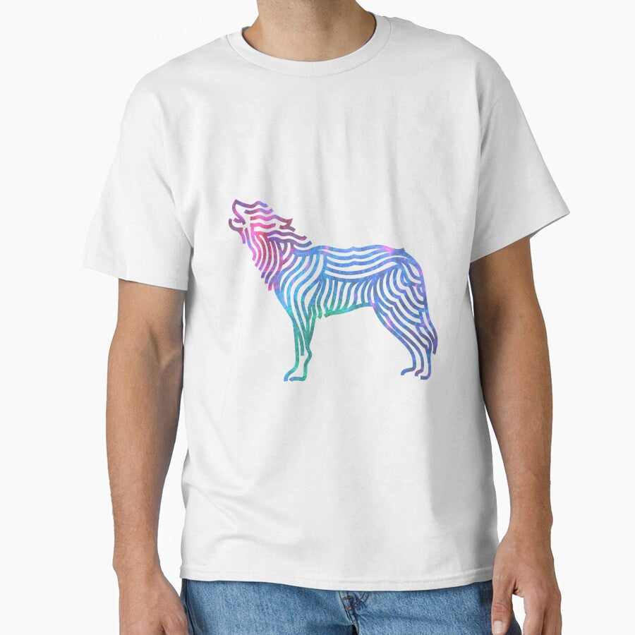 rainbow line art wolf howling design by Zevy-Darling