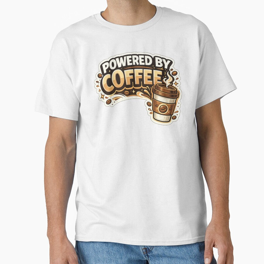 Powered by Coffee Funny Coffee Lover Quote Typography by DivineTrident Unisex , , , Long Sleeve Tee