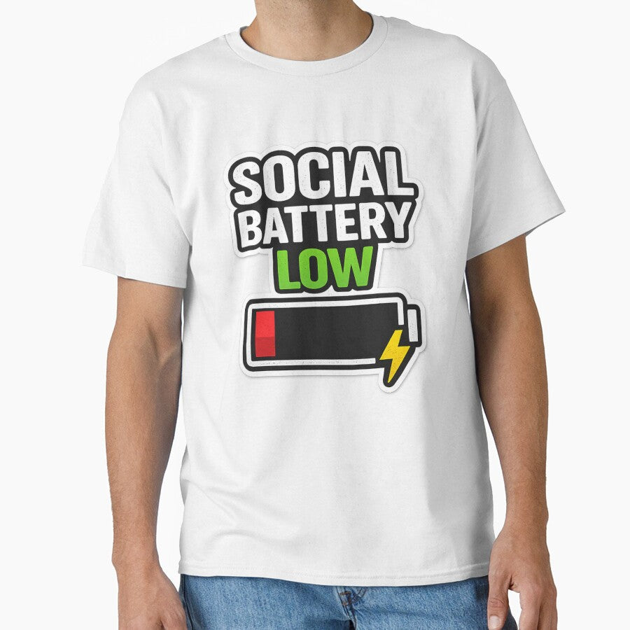 Social Battery Low Funny Introvert Sticker by Timeless Junction Unisex , , , Long Sleeve Tee