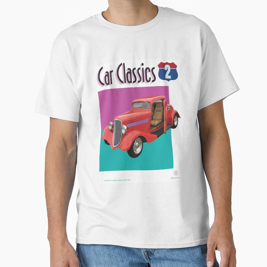 Classic Custom Car T-Shirt design The Red Roadster by Robert Hills