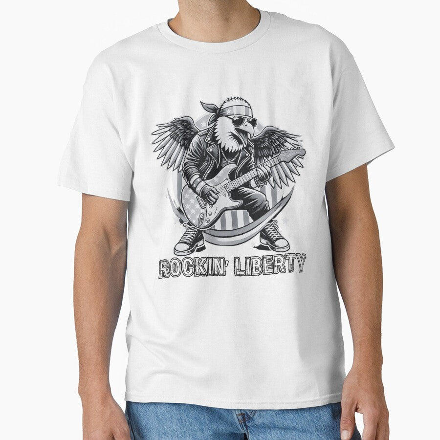 Rockin’ Liberty American Eagle Patriotic Guitar Tee by BlankCanvasHaHa
