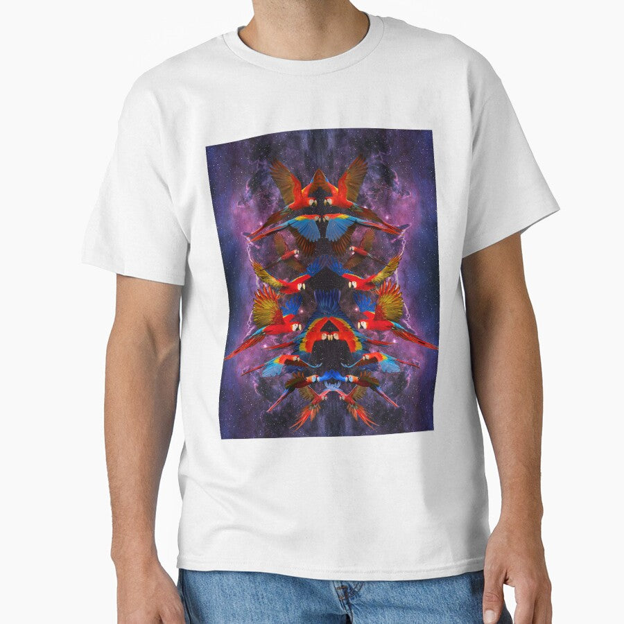Flock of Scarlet Macaws with Purple Galactic Background by JungleVision