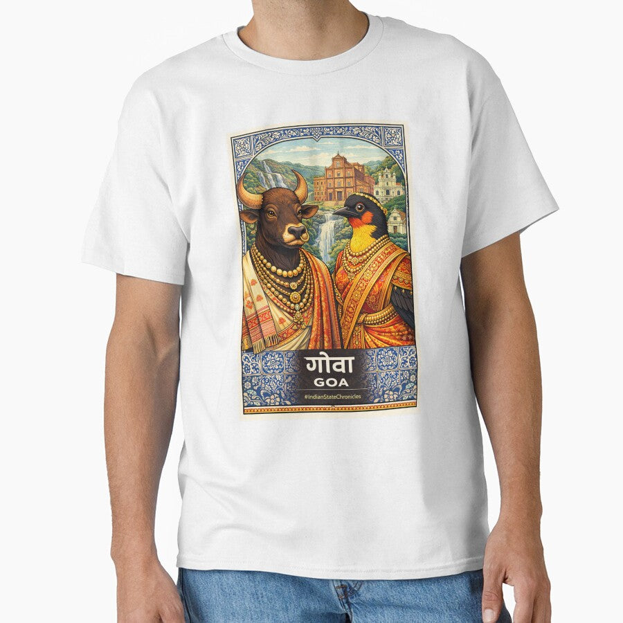 Goa T-Shirt | Heritage Gaur & Flame-Throated Bulbul Art | IndianStateChronicles by freezed-frames