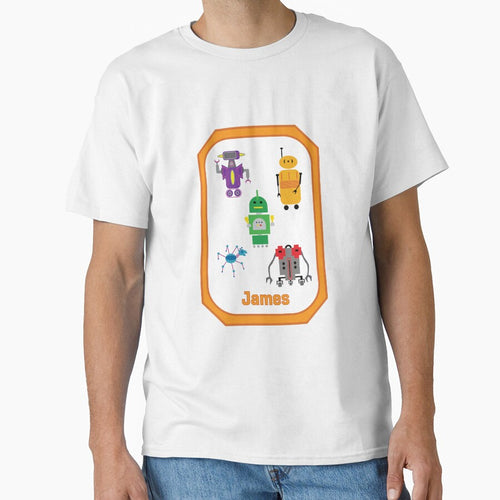 'Robotsville' Personalised English Arabic 5 robots orange highlights by HalunaHappy