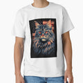 Patriotic Maine Coon - Flag in Background by ZenEverAI