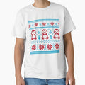 Ugly Christmas Sweater red Penguins Hearts Flowers Blue by Jaydee001